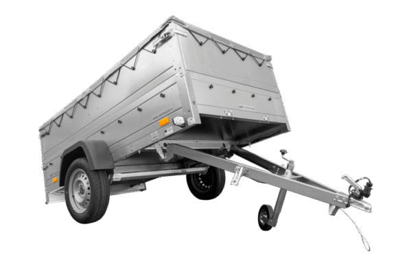 Grande remorque 230X125 avec bâche plate grise, rehausses de ridelles et roue Jockey – Garden trailer 230 KIPP – Image 3