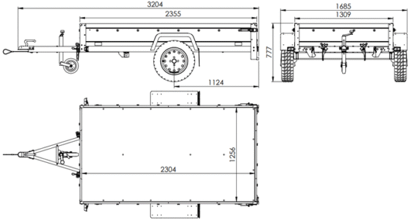 GRANDE REMORQUE 230X125 AVEC BÂCHE PLATE, RIDELLES GRILLAGÉES, ROUE JOCKEY ET TIGES DE SUPPORT BÂCHE – GARDEN TRAILER 230 KIPP – Image 3
