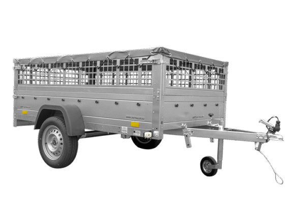 Grande remorque 230X125 avec bâche plate, Ridelles Grillagées, roue jokey et tiges de support bâche – garden trailer 230 kipp – Image 2