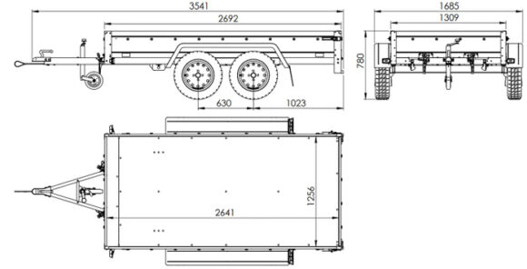 REMORQUE DOUBLE ESSIEUX UNITRAILER 264/2 KIPP AVEC ROUE JOCKEY, ARCEAU ET BÂCHE GRISE – Image 3