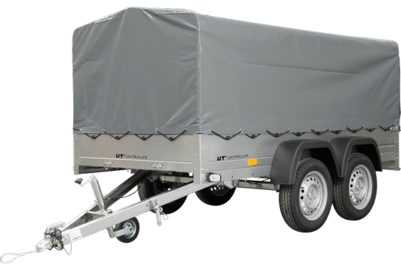REMORQUE DOUBLE ESSIEUX UNITRAILER 264/2 KIPP AVEC ROUE JOCKEY, ARCEAU ET BÂCHE GRISE