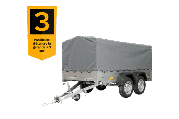 REMORQUE DOUBLE ESSIEUX UNITRAILER 264/2 KIPP AVEC ROUE JOCKEY, ARCEAU ET BÂCHE GRISE – Image 2