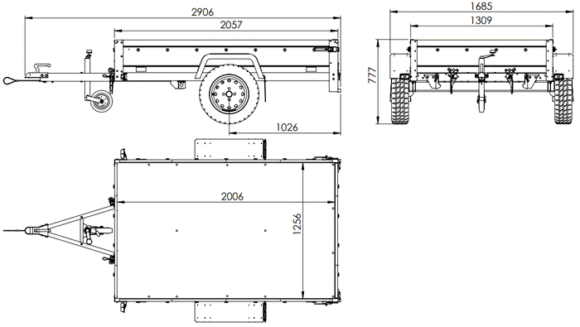 REMORQUE VOITURE UTILITAIRE 200X125 AVEC BÂCHE PLATE, RIDELLES GRILLAGÉES ET ROUE JOCKEY – GARDEN TRAILER 201 KIPP – Image 3